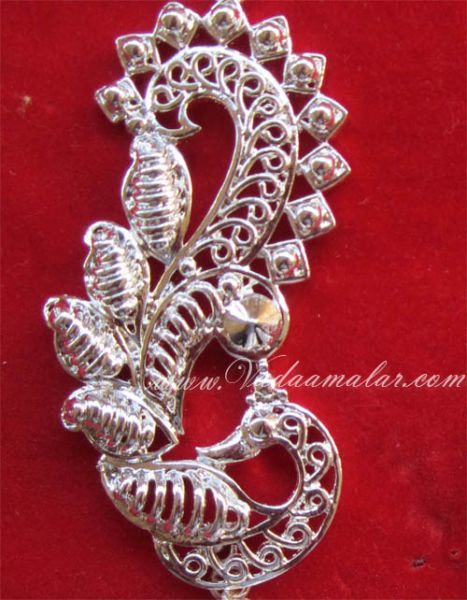 Peacock design white metal jhumka with ear extension India Odissi Tribal Dance Ornaments