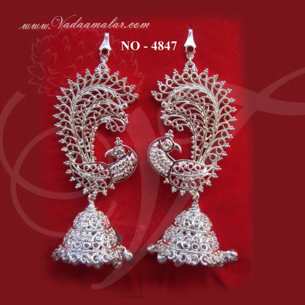 Silver Colour White metal jhumka with ear extension India Odissi Dance Sets