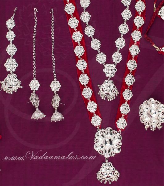 Odissi dance white metal full set Indian Jewelry