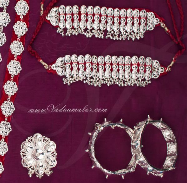 Odissi dance white metal full set Indian Jewelry