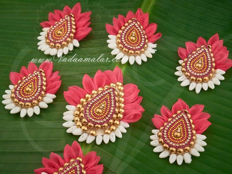 South Indian bridal hair accessories Jada billalu pink artificial jasmine  flowers
