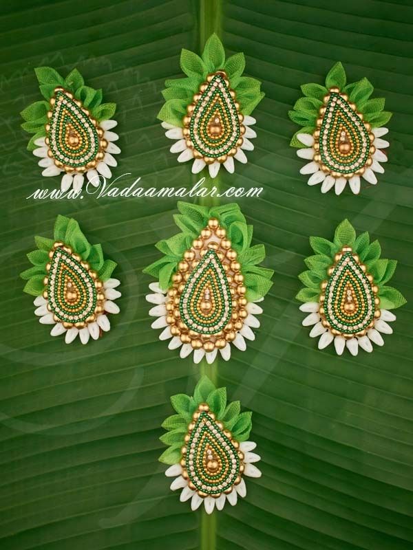 South Indian bridal hair accessories Jada billalu green artificial jasmine  flowers