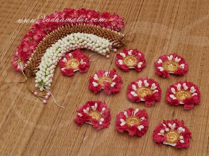 Pink flower and Jasmine veni false hair Indian Bridal hair decoration Buy  Now