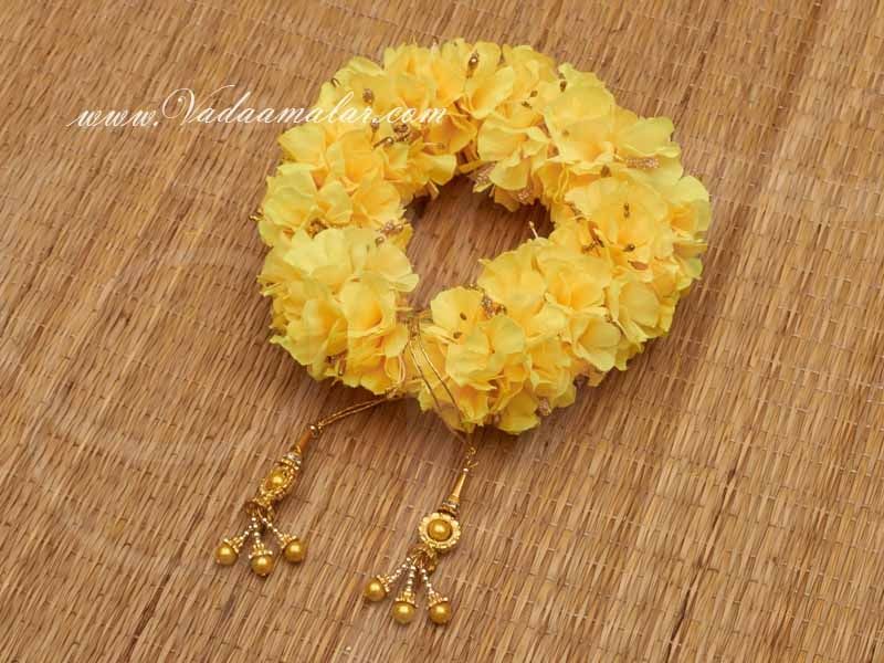 Lemon Yellow and Gold Gajra Veni Flowers Artificial Strand For Hair Braid  buy online